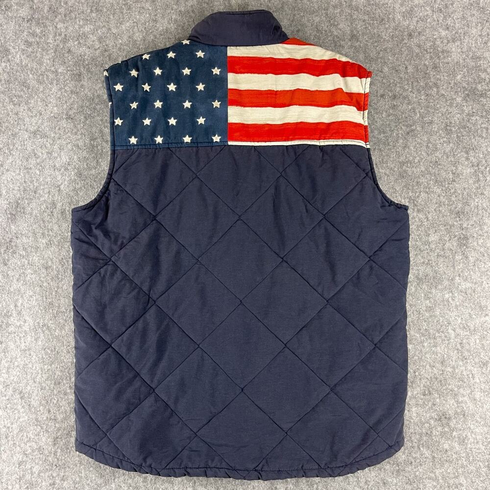 Chaps Ralph Lauren Quilted Vest Mens Large Blue US Flag Full Zip Faded Patriotic
